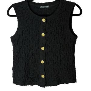 Adrianna Papell Sleeveless Top Crinkle Knit Stretch Old Money Black Gold Size XS